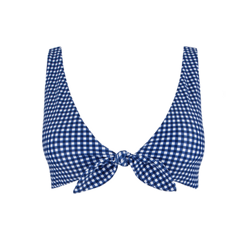 women's navy gingham tie-front bikini top