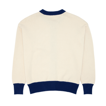 women's cream and navy trim cardigan