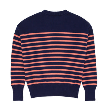 women's navy and dusty red stripe knit sweater