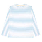 women's white and powder blue stripe long sleeve tee