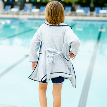 unisex powder blue stripe french terry robe