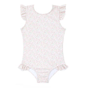 girls antique floral ruffle cap sleeve one piece