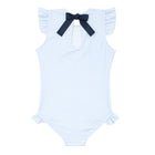 girls powder blue stripe ruffle sleeve rashguard one piece