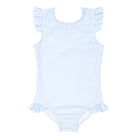 girls powder blue stripe ruffle sleeve rashguard one piece