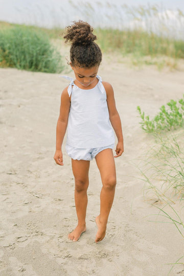 girls powder blue stripe tie knot tank