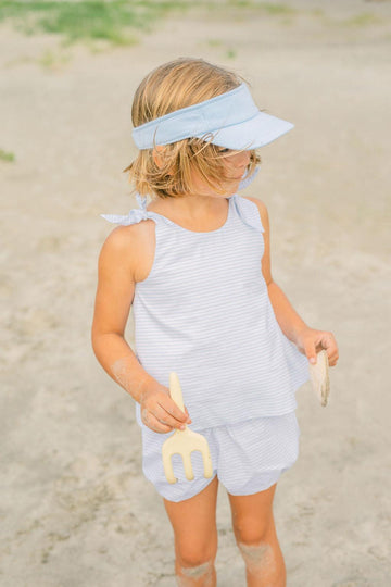 girls powder blue stripe tie knot tank