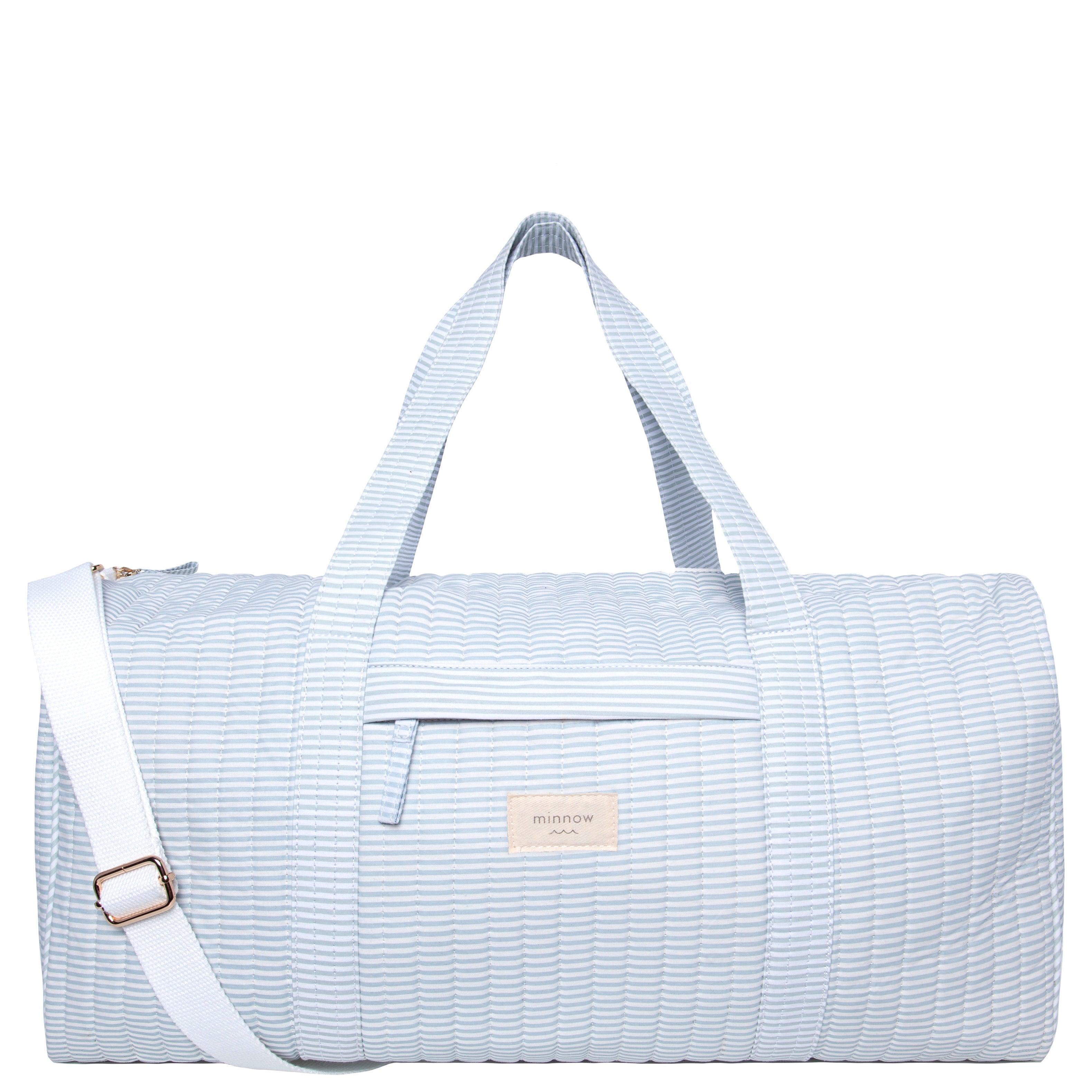 Blue and white striped weekender bag best sale