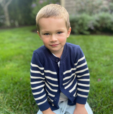 unisex navy and cream stripe knit cardigan