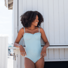 women's sea blue ruffle edge one piece