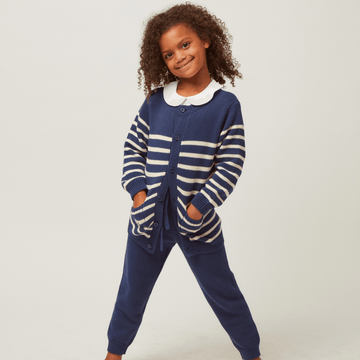 unisex navy and cream stripe knit cardigan