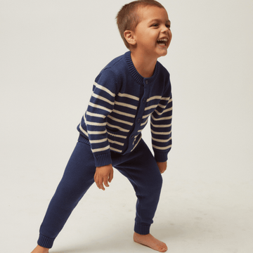 unisex navy and cream stripe knit cardigan