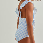 girls oasis blue gingham ruffle one piece