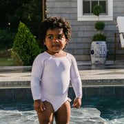 girls light pink stripe rashguard one piece