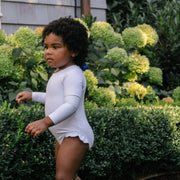 girls powder blue stripe rashguard one piece