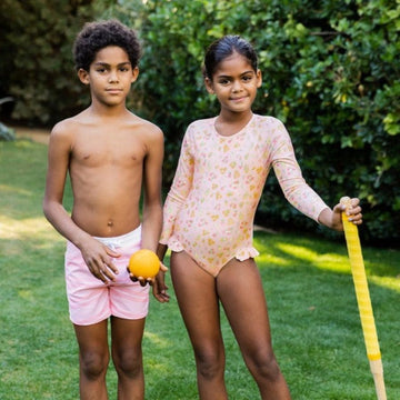 boys sorbet pink stripe boardie with pockets