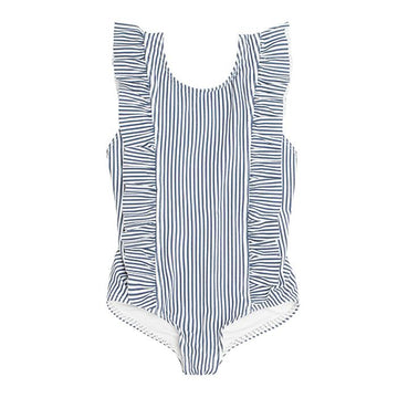 girls navy stripe ruffle one piece