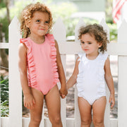 girls powder blue stripe ruffle one piece