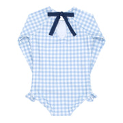 girls oasis blue gingham rashguard one piece