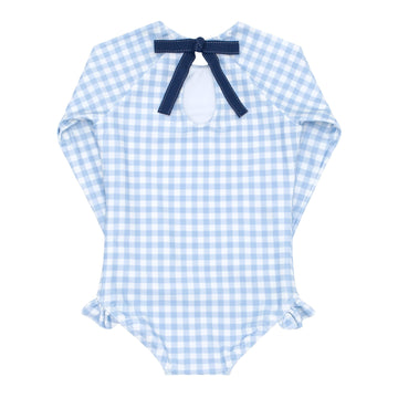 girls oasis blue gingham rashguard one piece