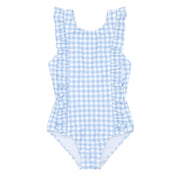 girls oasis blue gingham ruffle one piece