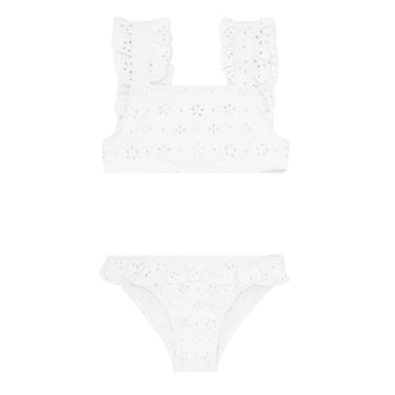 girls white eyelet ruffle bikini