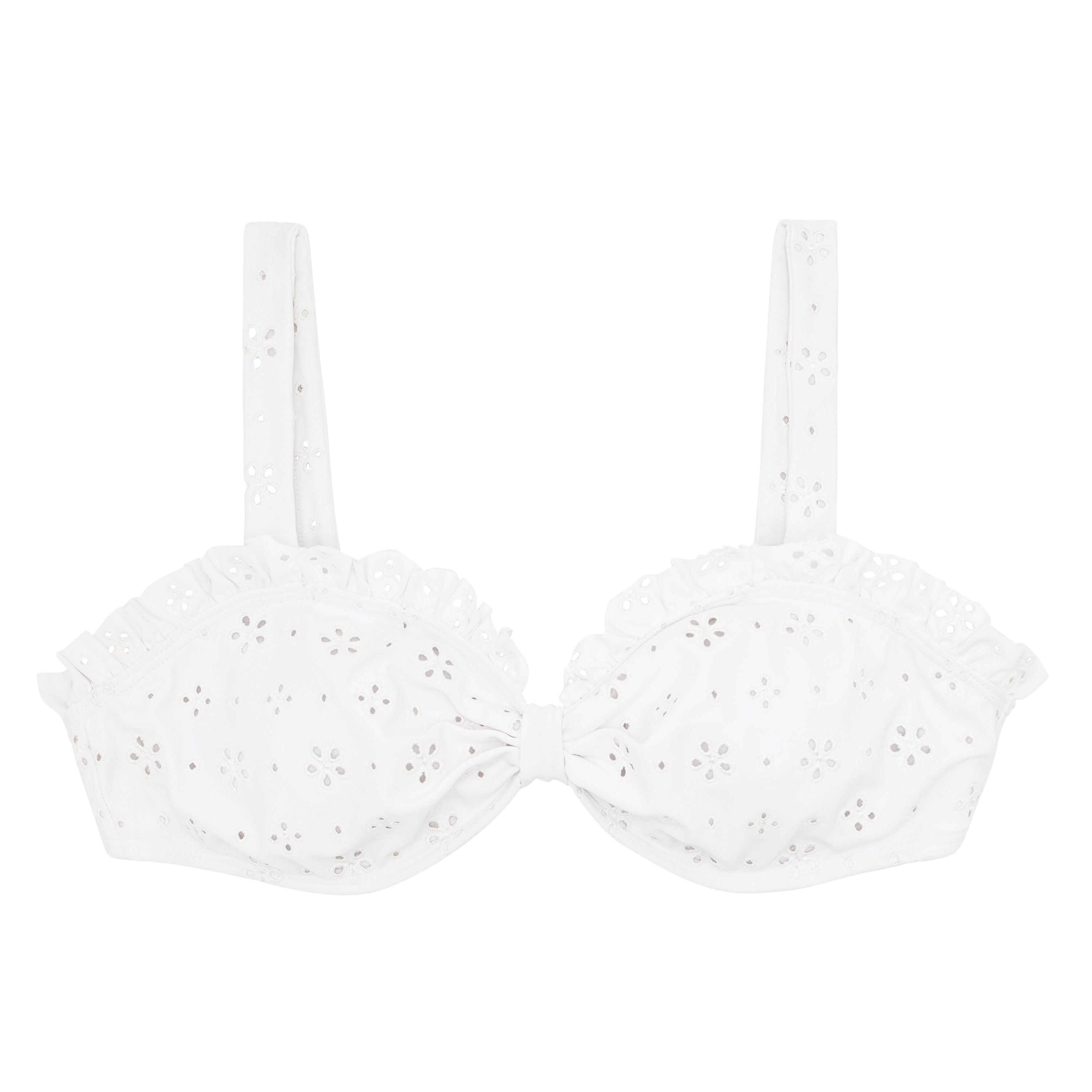 Women s White Eyelet Tie Knot Bikini Top M Contemporary Swimwear Resort Wear Minnow