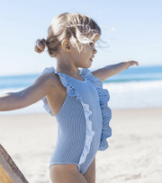 girls navy stripe ruffle one piece