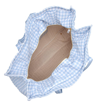 oasis blue gingham overnighter tote