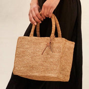 manebi small tan raffia sunset bag