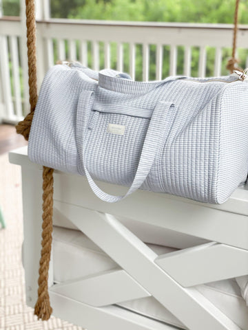 powder blue stripe weekender bag