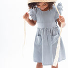 girls navy stripe ruffle sleeve dress