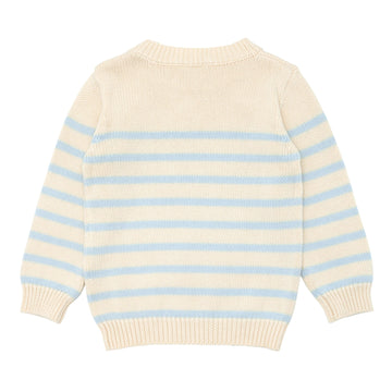 unisex cream and blue stripe knit sweater