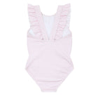 girls pink stripe ruffle one piece