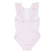 girls pink stripe ruffle one piece