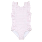 girls pink stripe ruffle one piece