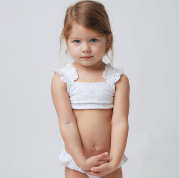 girls white eyelet ruffle bikini