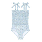 girls slate floral smocked one piece