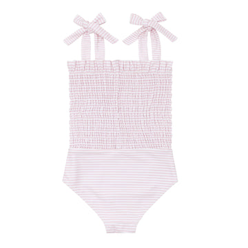 girls pink stripe smocked one piece