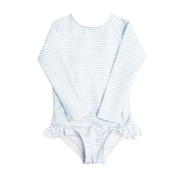 girls powder blue stripe rashguard one piece