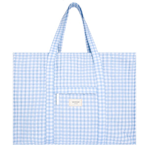 oasis blue gingham overnighter tote