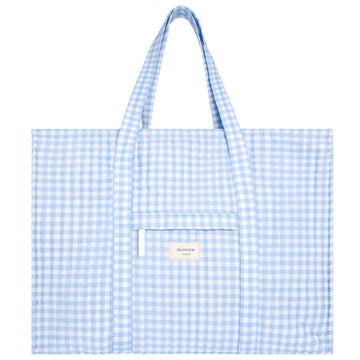 oasis blue gingham overnighter tote